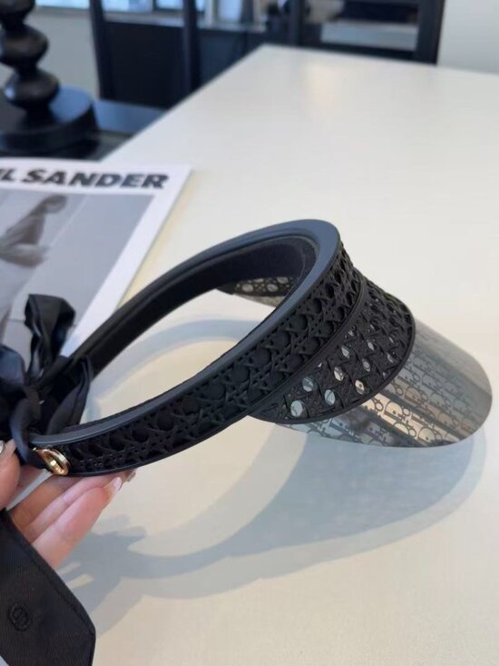 ?Dior-Style Black Woven Logo Visor Sun Hat main image 6